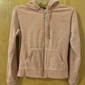 pink velvet zip up with hoodie